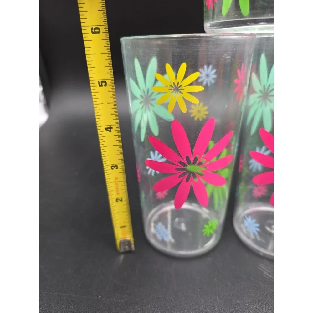 Set of 6 Vintage Flower Power Drinking Glasses 1970s Retro Floral MCM